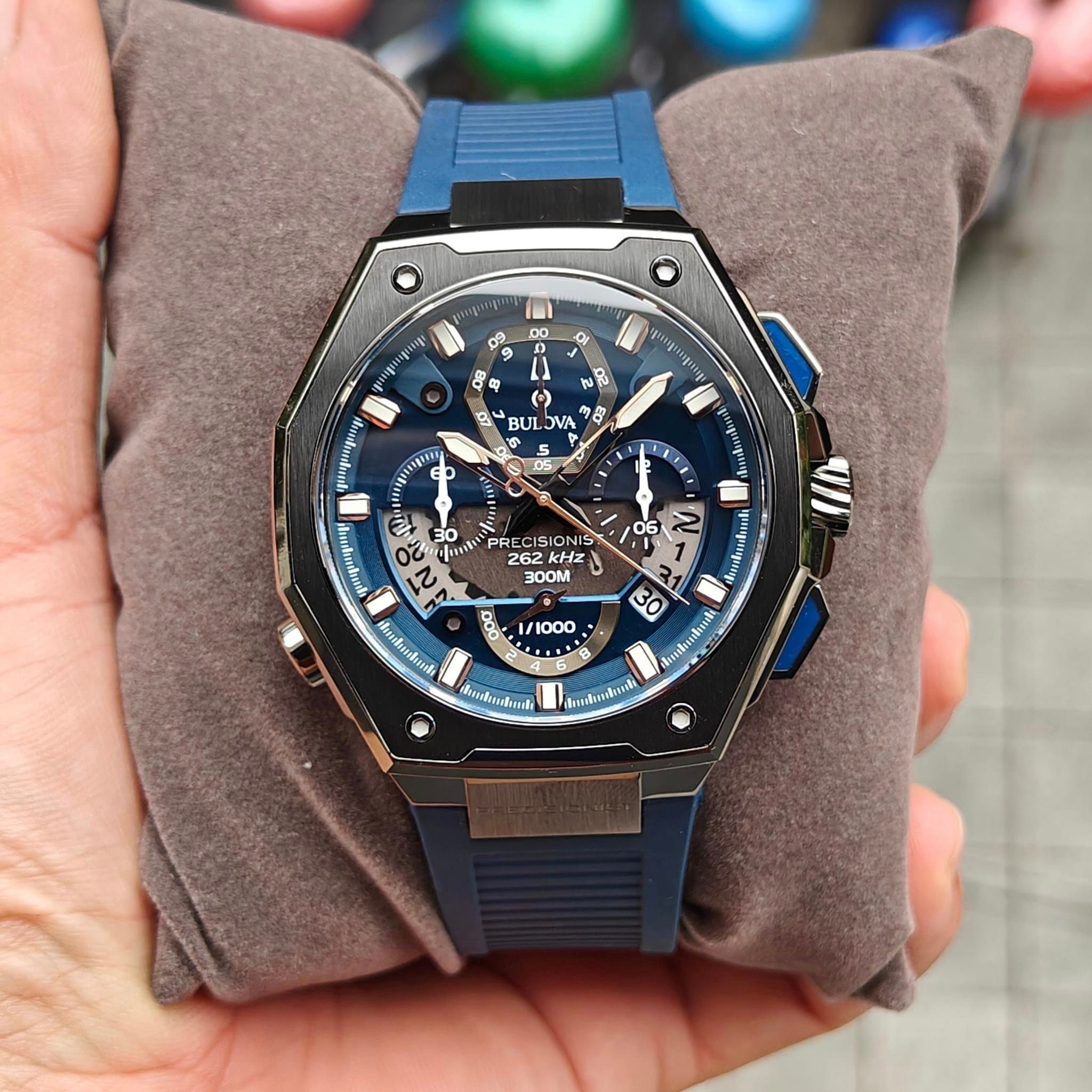 Bulova Precisionist Chronograph Quartz Blue Dial 98B357 - Đồng Hồ Na –  PhongWatch