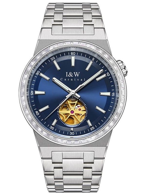 I&w carnival時計 761G seiko orient citizen Đồng Hồ Nam I&W Carnival 761G Chính Hãng Lộ Cơ Đính Đá 42mm