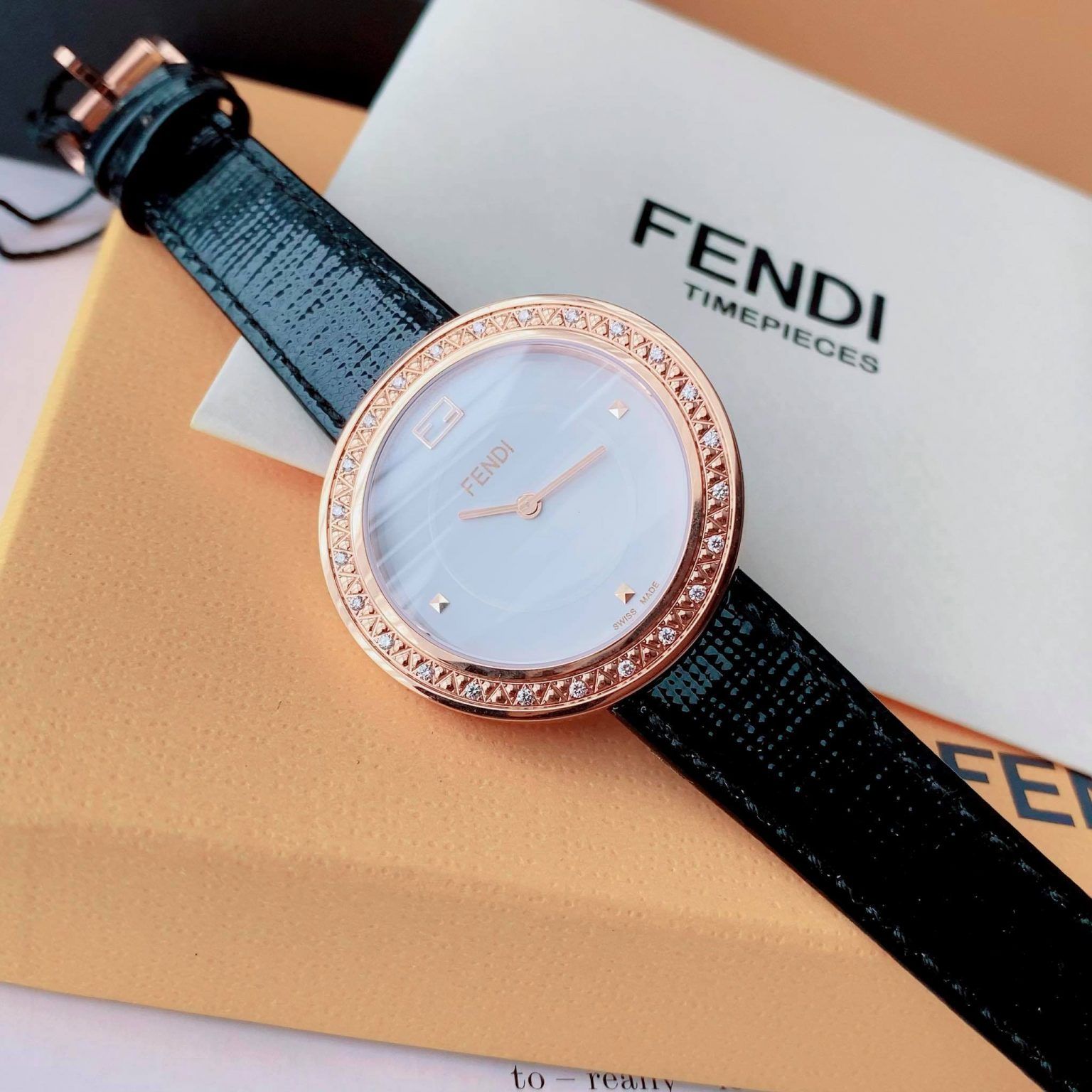 F386240DP Fendi B. Fendi Diamond Dial Steel Mesh Womens Watch