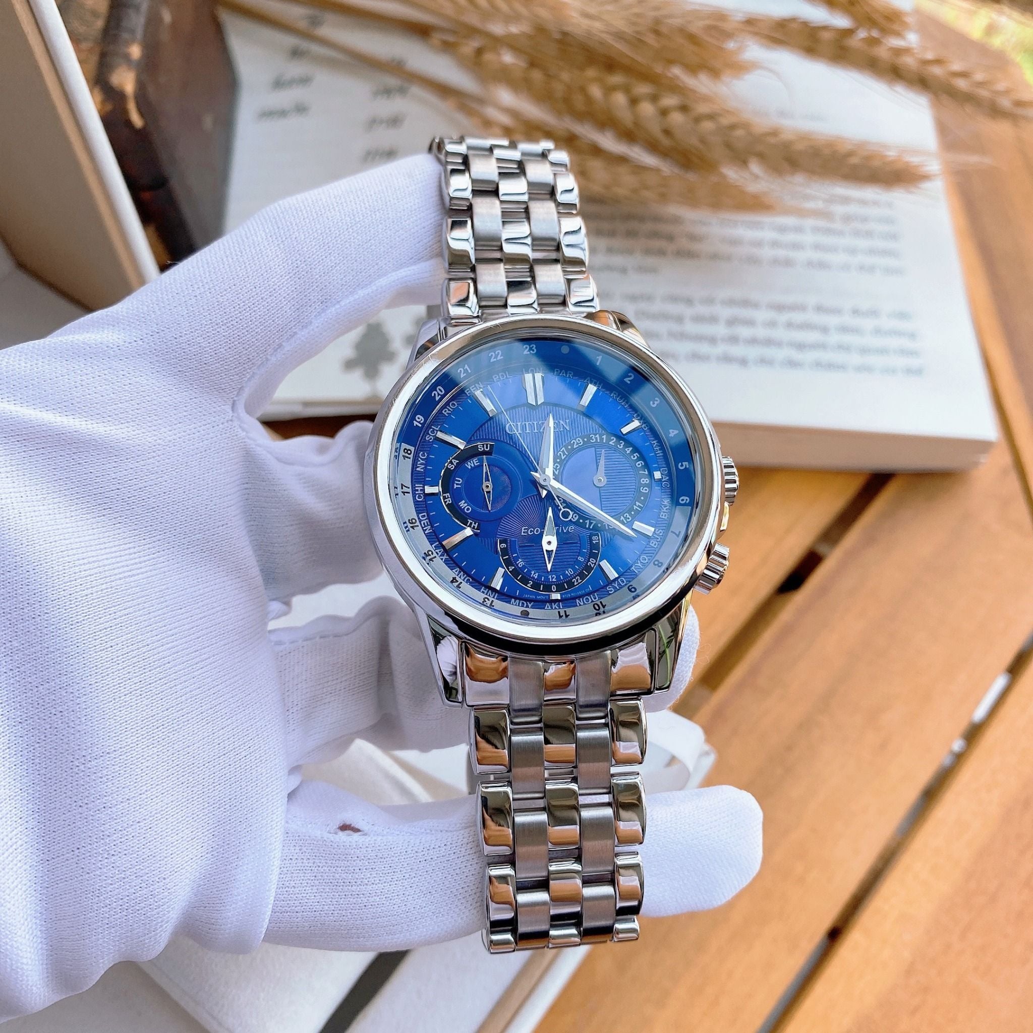 Citizen Eco-Drive BU2021-51L Orologio Uomo In Acciaio - Quadrante Blu, Calendario, 100m Water Resistant