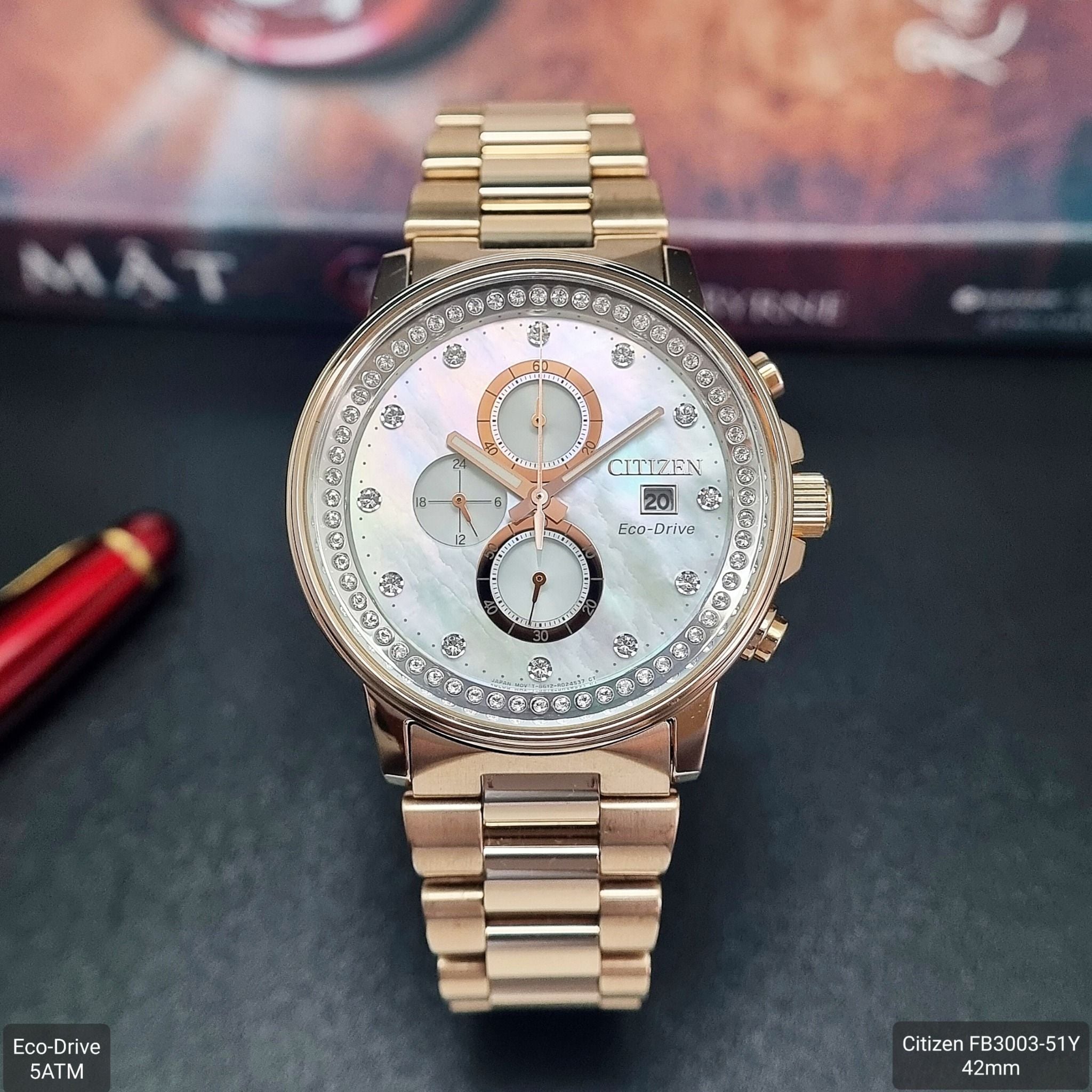 Citizen FB3003-51Y Crystal accents. Rose gold–tone stainless steel. White  main image 2