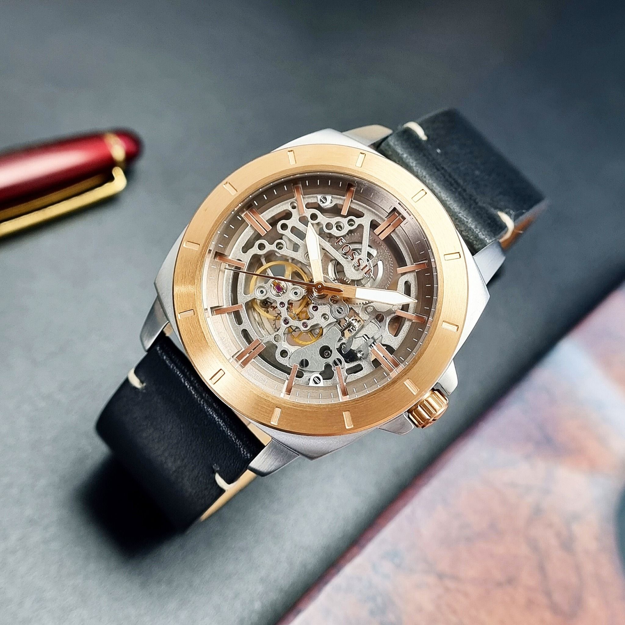 Fossil Automatic BQ2428 45mm ng H Nam Ch nh H ng Gi T t