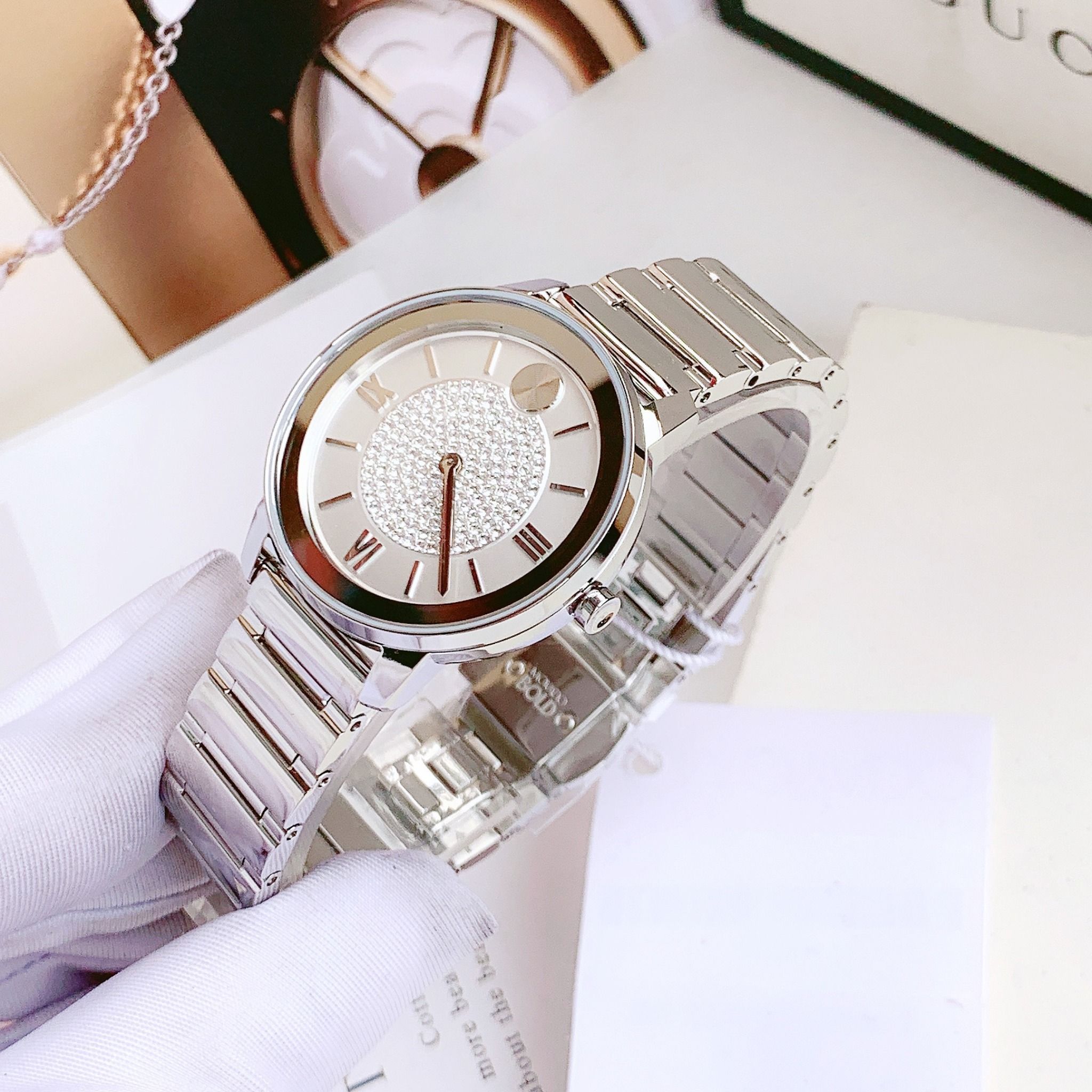 Movado Bold 3600658 Luxe Silver Crystal Pave Dial ng H N PhongWatch