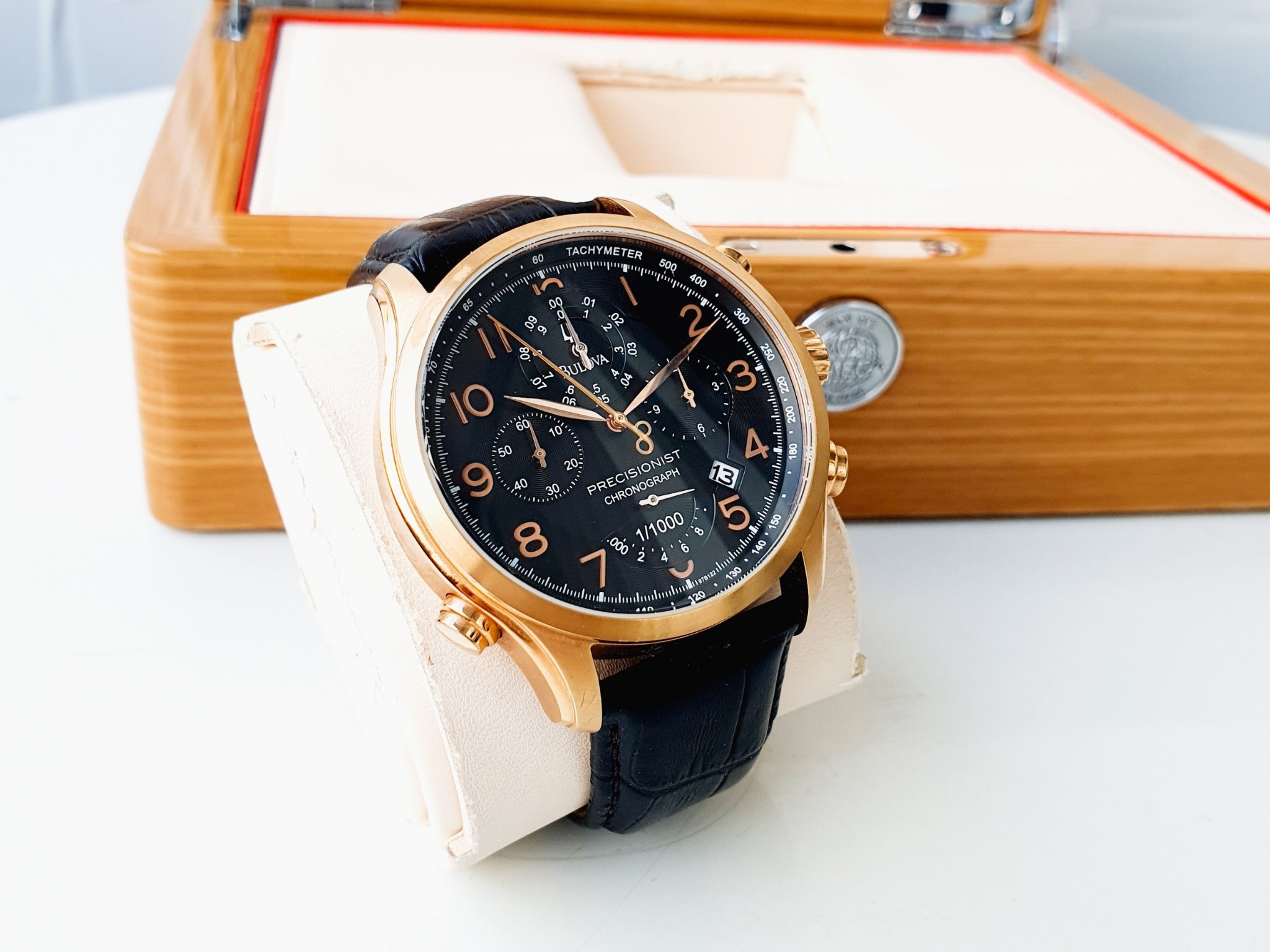 Bulova Chronograph 97B122 Precisionist Black Leather Strap Watch 47mm –  PhongWatch