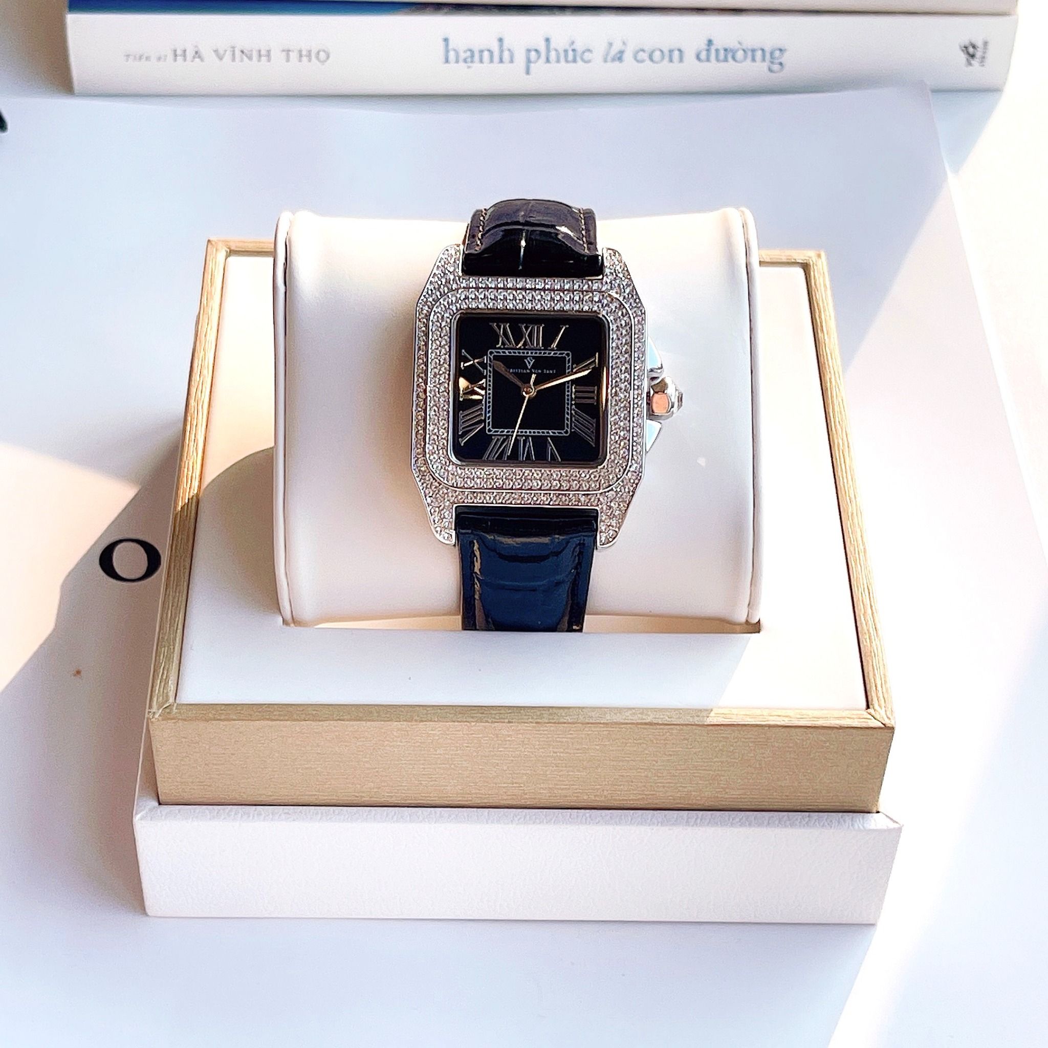 Christian Van Sant Radieuse Quartz Black Dial Leather CV4420 Nữ