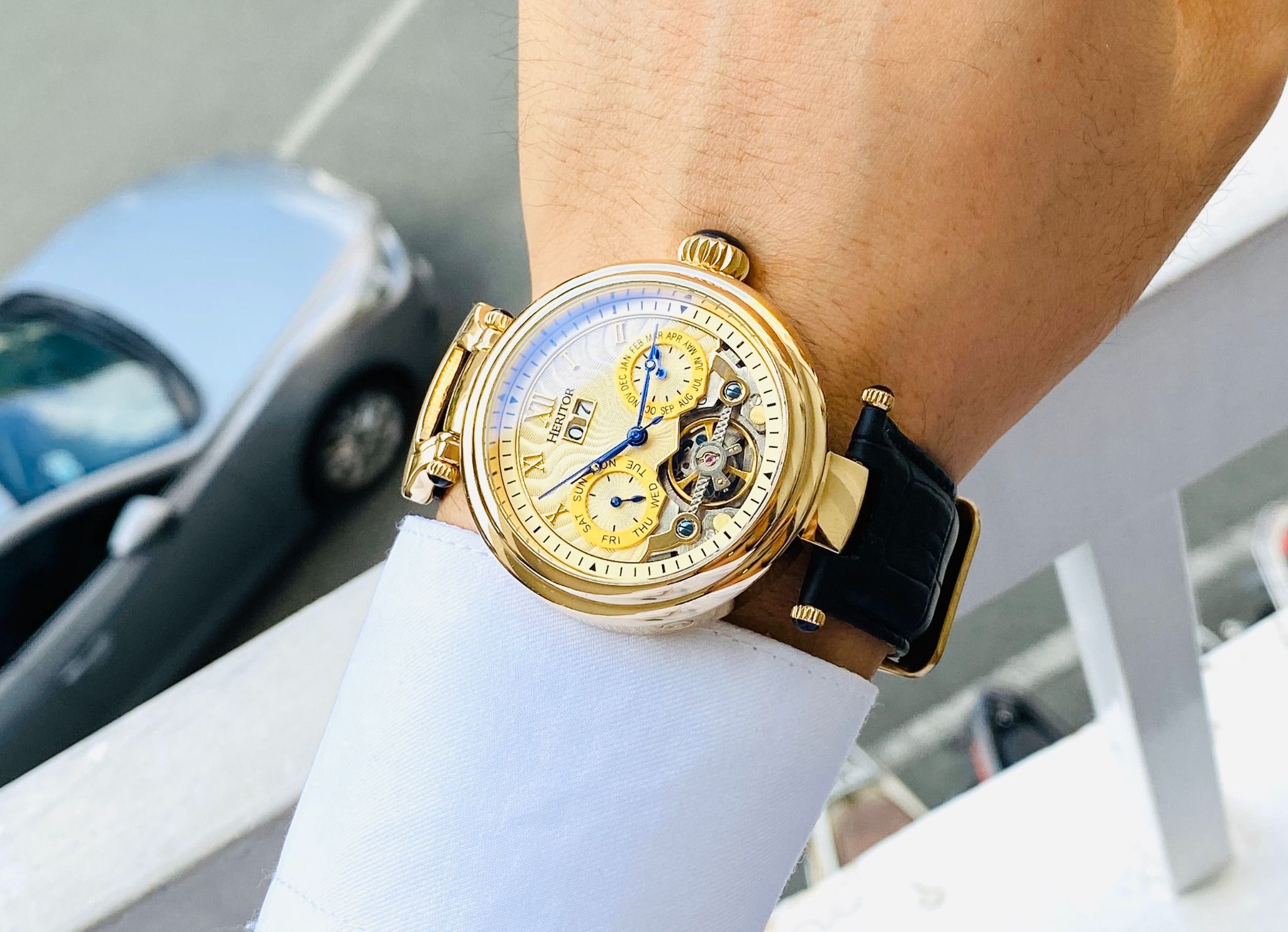 Heritor Automatic Ganzi Semi Skeleton Leather Band Watch HERHR3303 PhongWatch