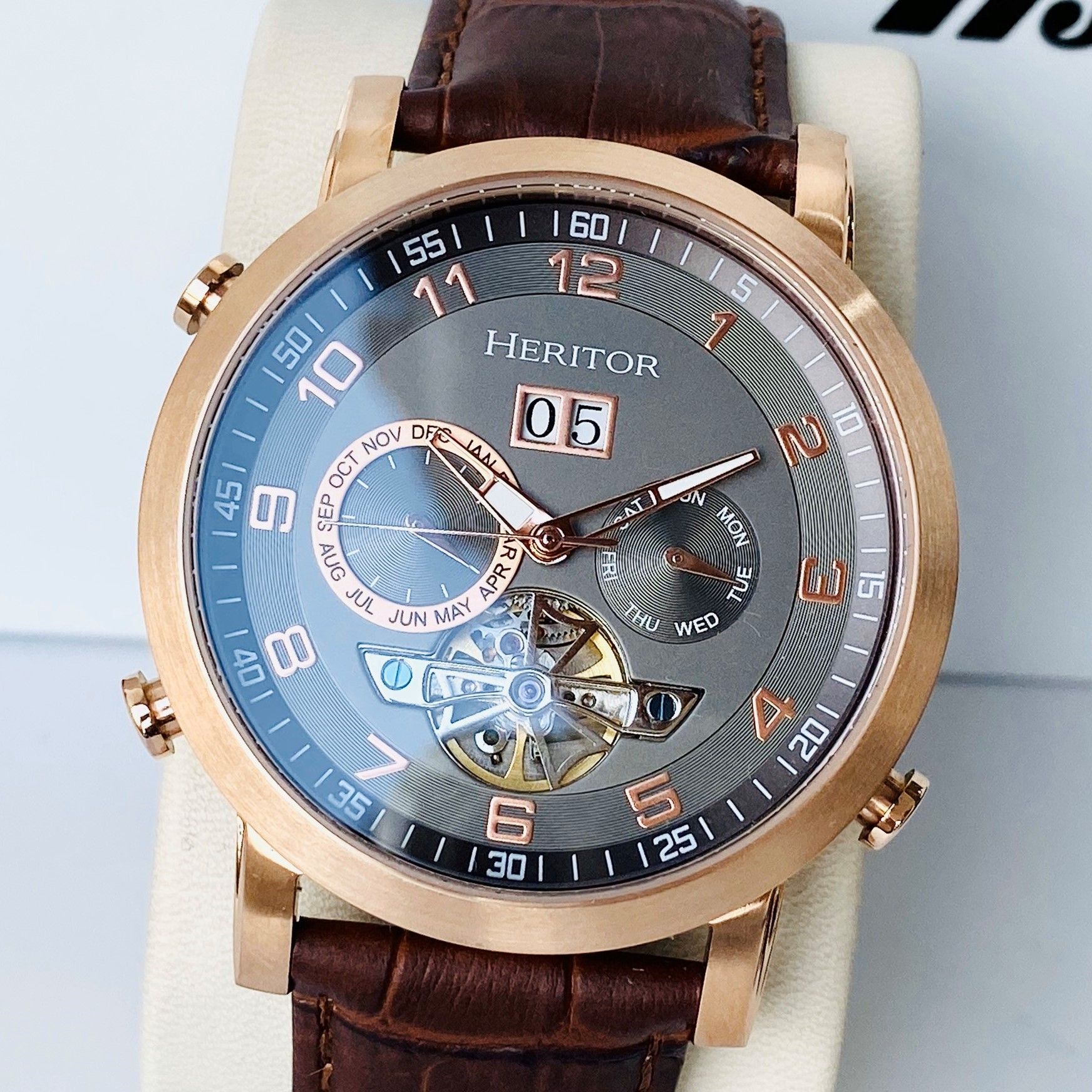 Heritor Automatic Edmond Leather Band Watch w Date HERHR6205 ng PhongWatch