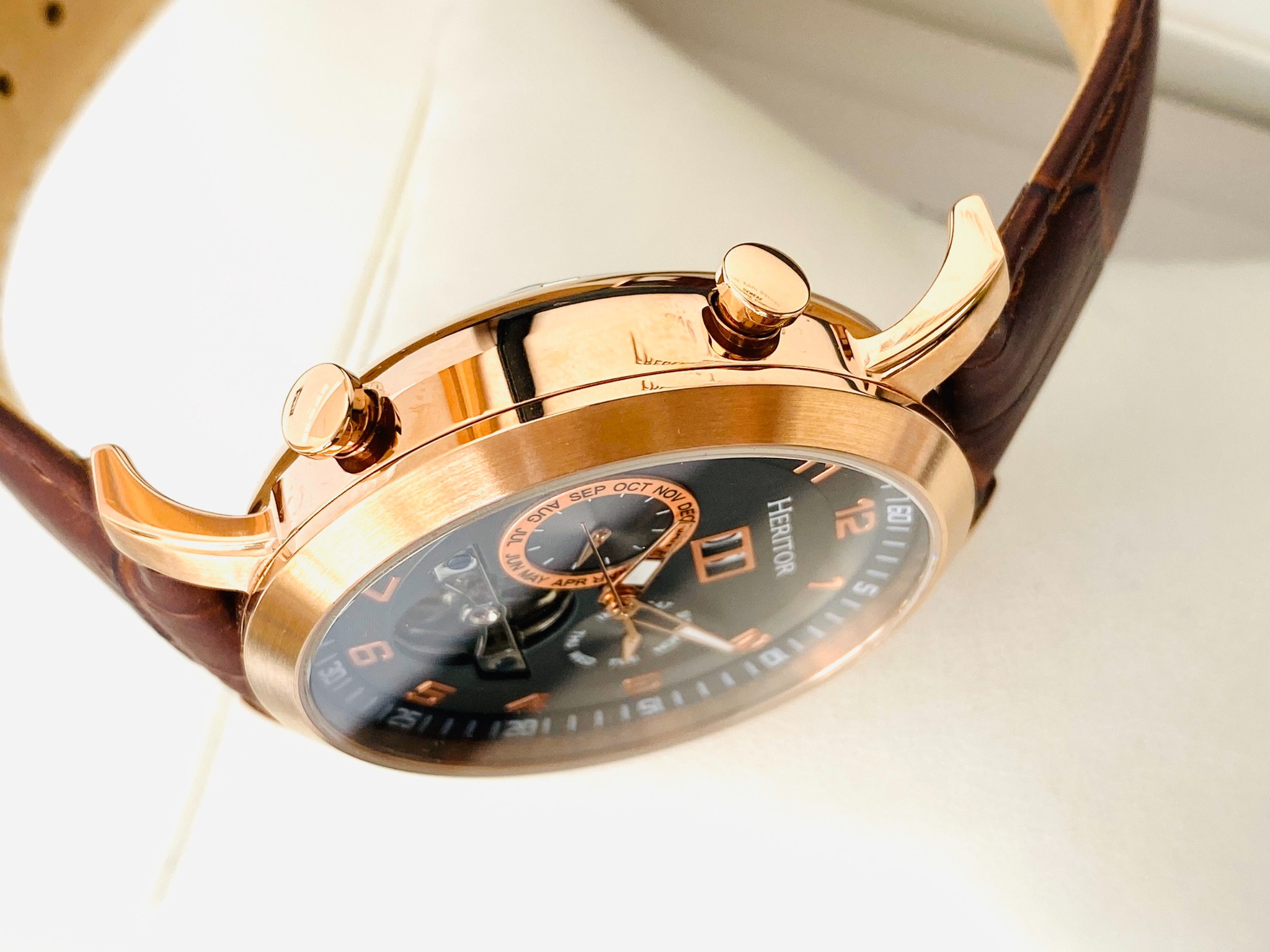 Heritor Automatic Edmond Leather Band Watch w Date HERHR6205 ng PhongWatch