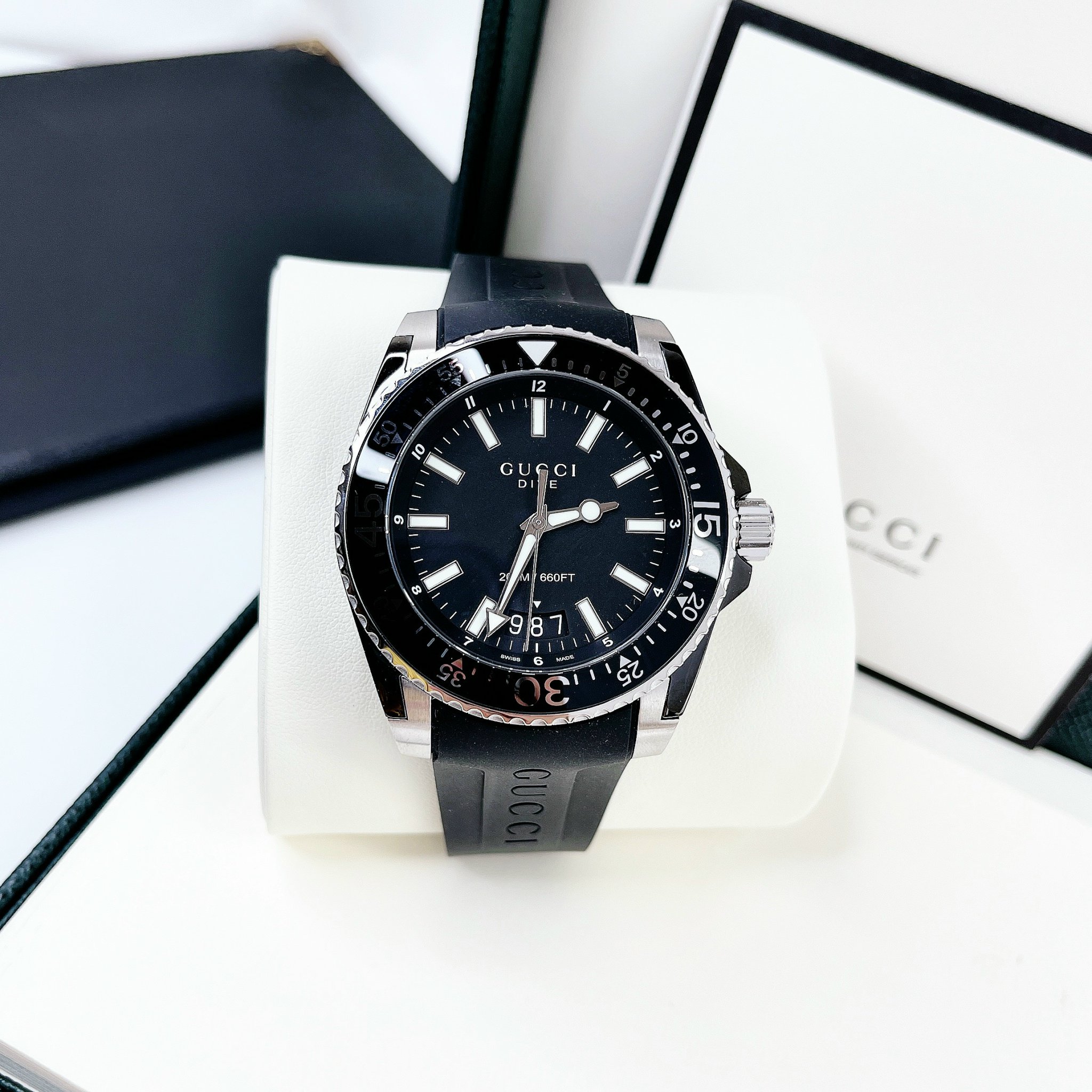 Gucci Dive Black Rubber Watch 45mm YA136204A - Đồng Hồ Nam