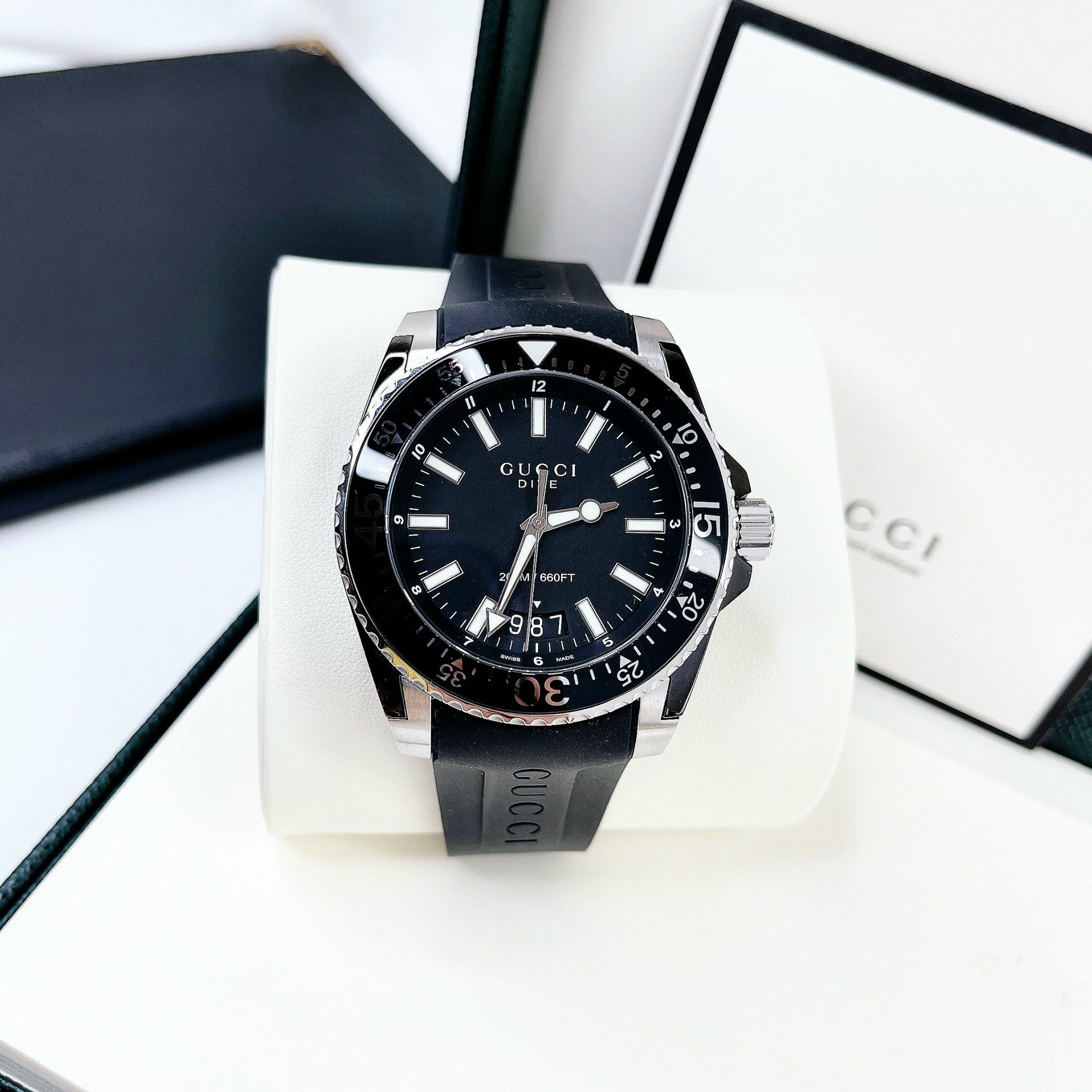 Gucci Dive Black Rubber Watch 45mm YA136204A - Đồng Hồ Nam – PhongWatch