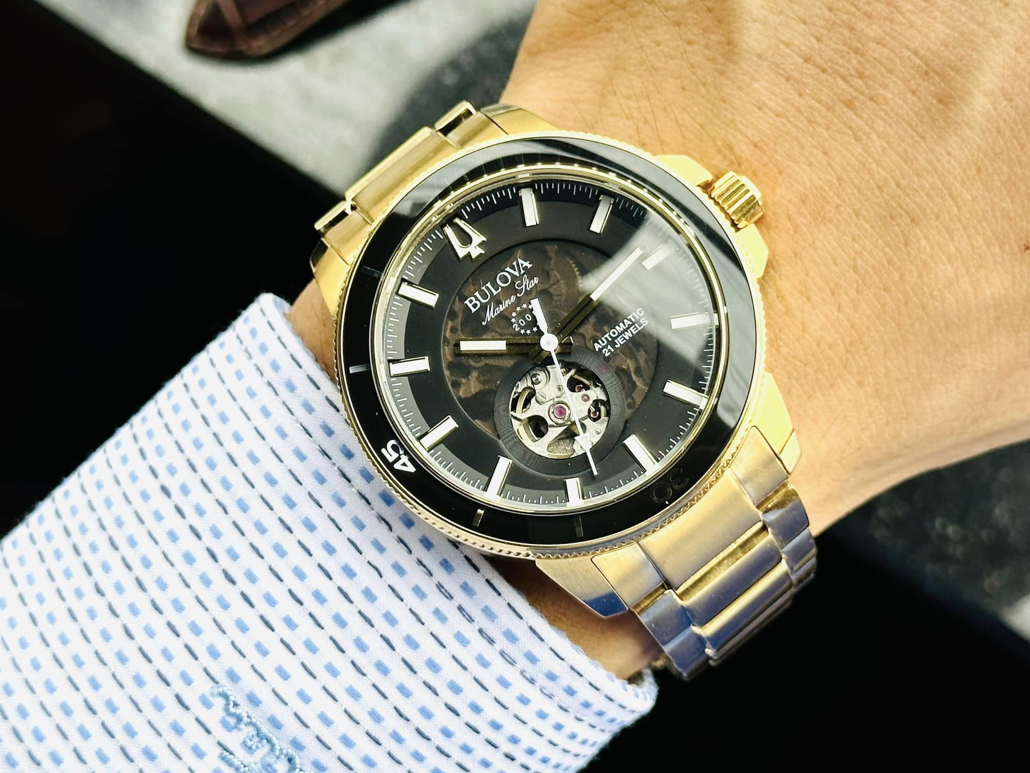 Bulova Automatic 97A174 Marine Star Goldtone Stainless Steel Bracelet ...