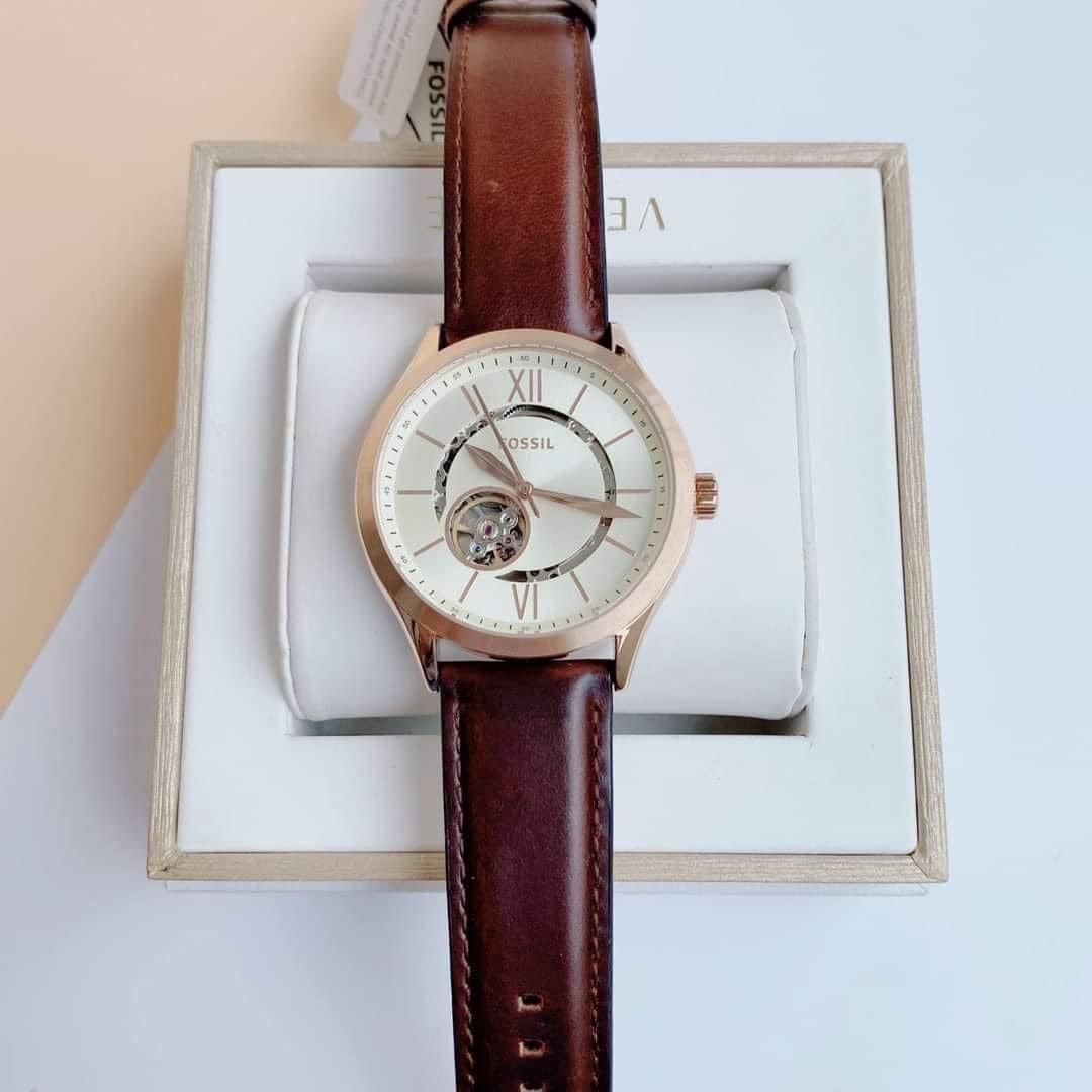 Fossil Damenuhr Lederarmband Braun Schmal Leder-Armband Für Fossil