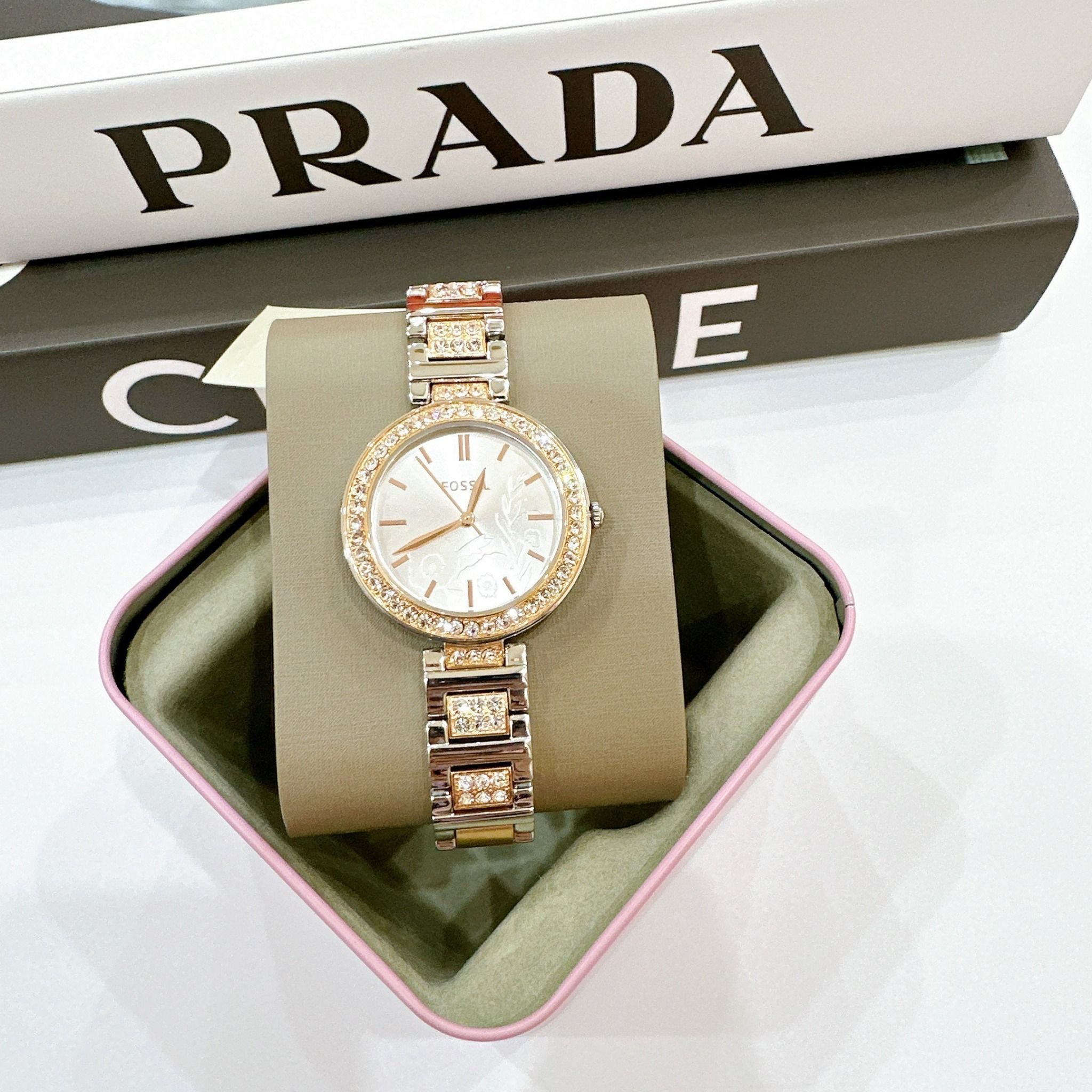 Fossil Quartz BQ3877 Karli Three Hand Two Tone Stainless Steel
