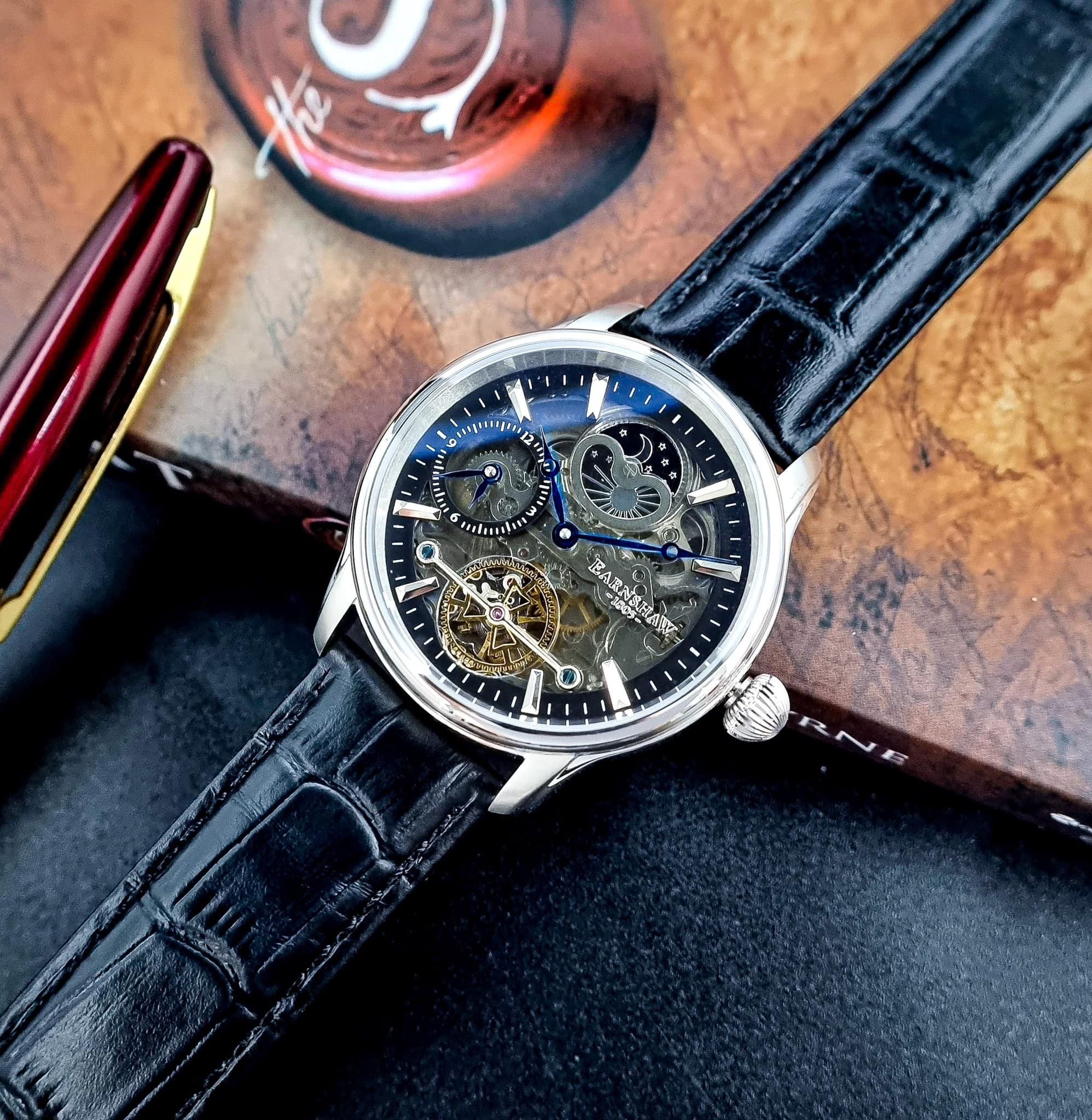 Thomas Earnshaw Longitude Shadow ES-8063-04 Orologio Automatico Uomo – Quadrante Scheletrato Nero, Cinturino In Pelle, Doppio Fuso Orario - 4