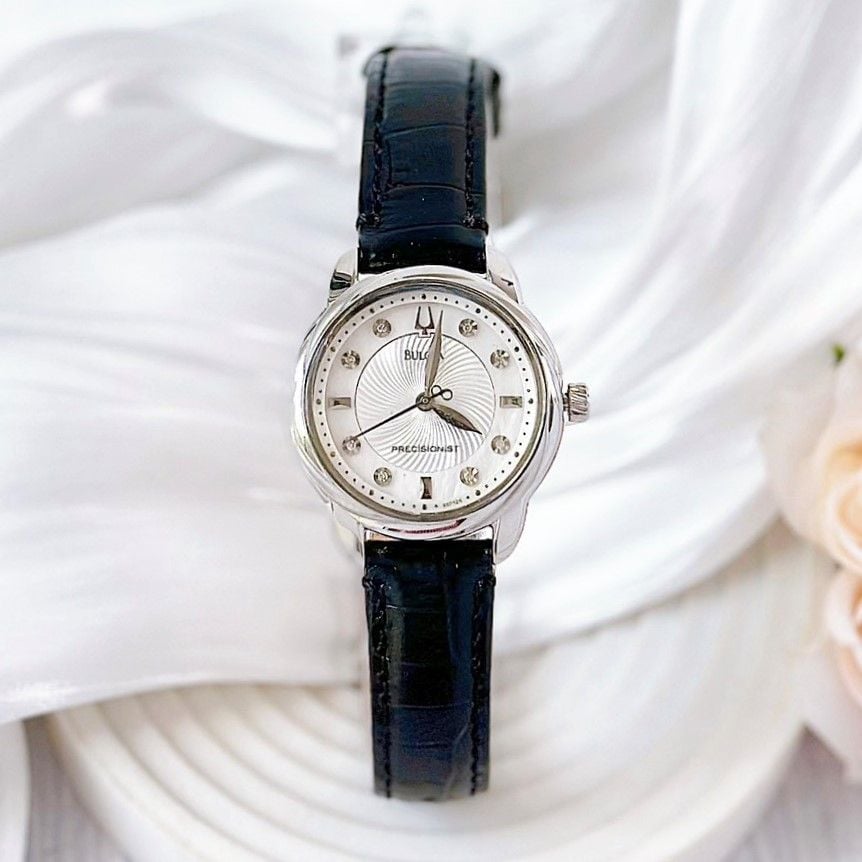 Bulova Quartz 96P124 Precisionist Mother of Pearl Dial Black Leather ...