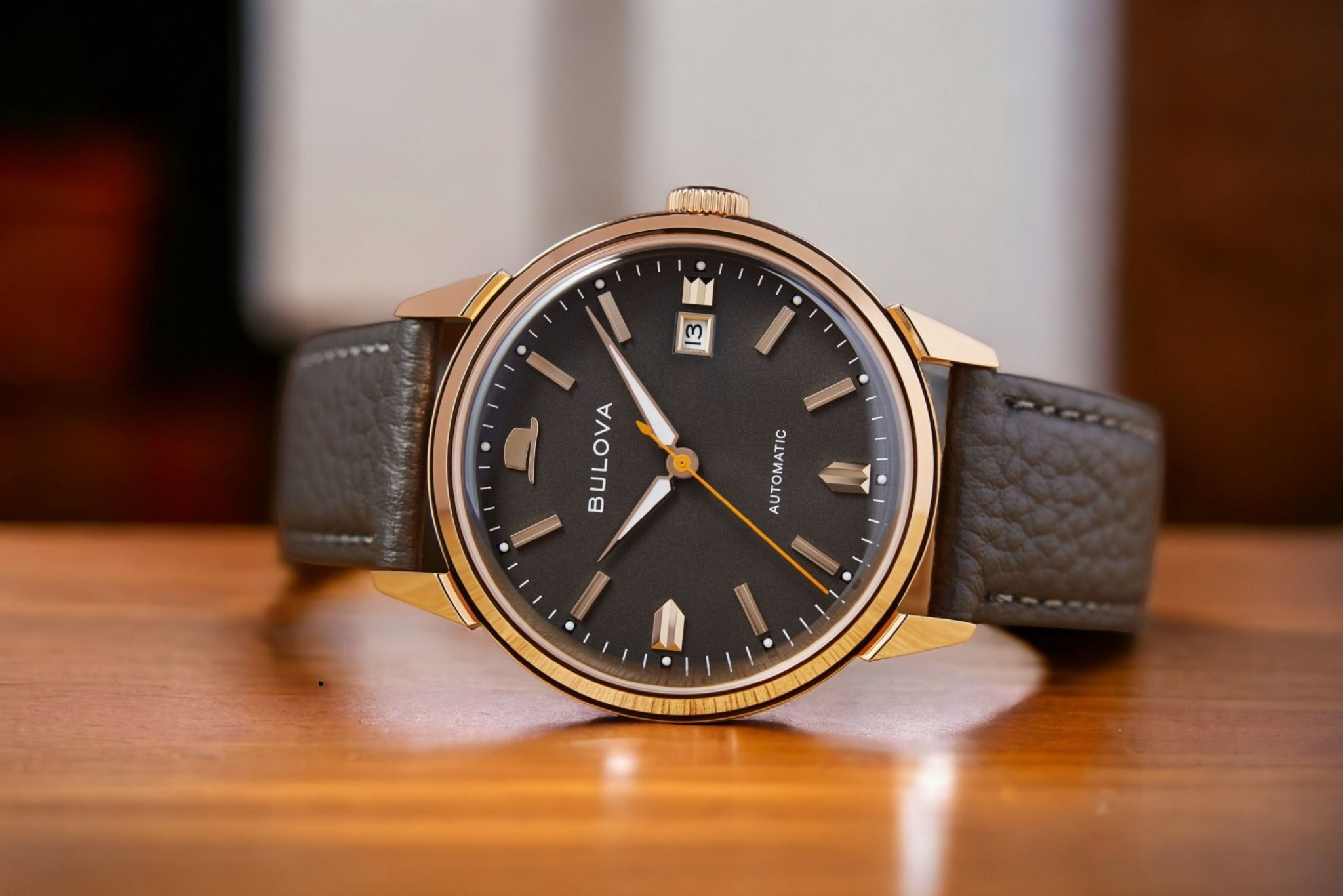 Bulova Orologio Automatico Frank Sinatra Collection 97B206, Cassa Oro Rosa, Quadrante Grigio, Pelle - 5