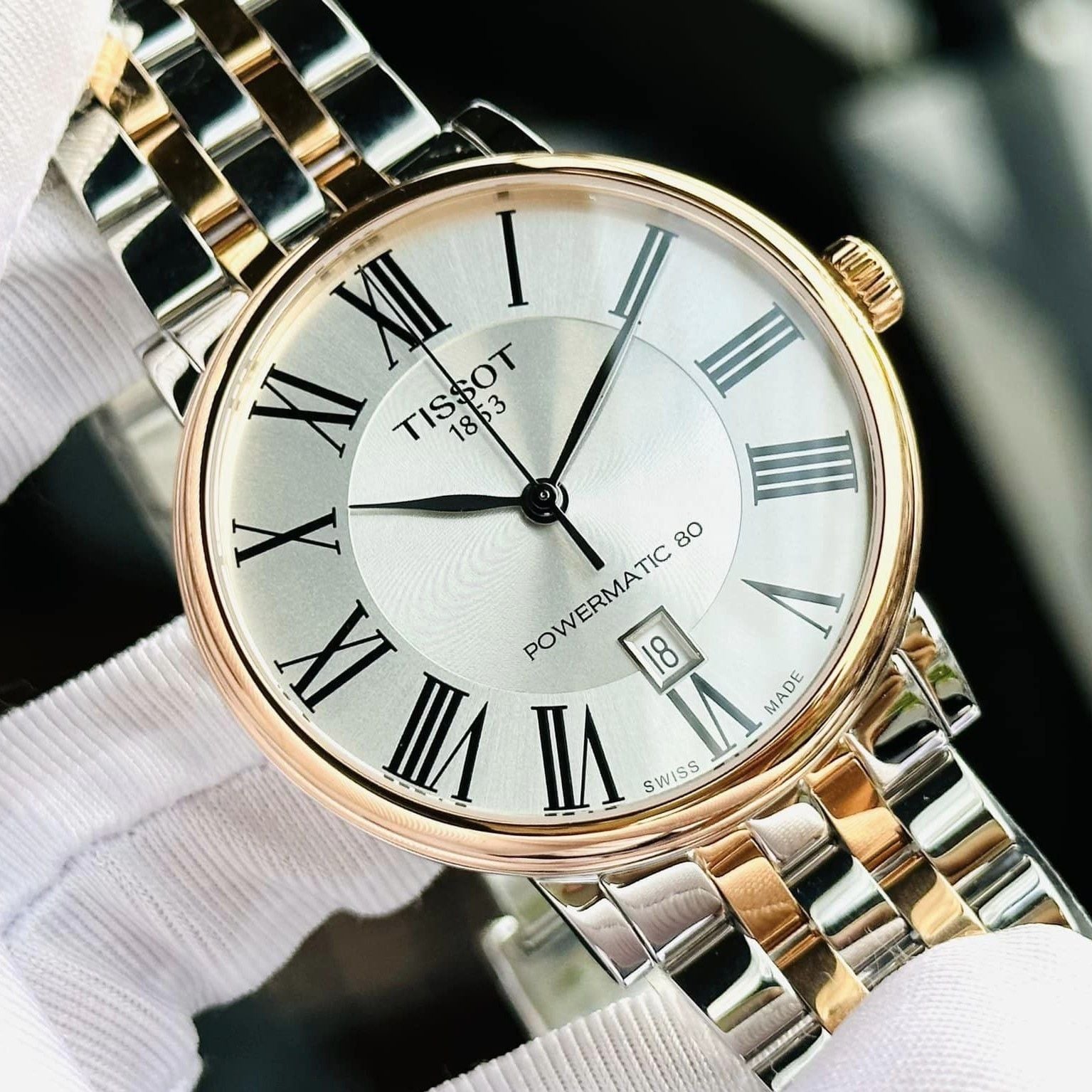Orologio Tissot Carson Premium Powermatic 80 Pvd Oro Rosa Con Quadrante Argento E Bracciale In Acciaio 7611608291030