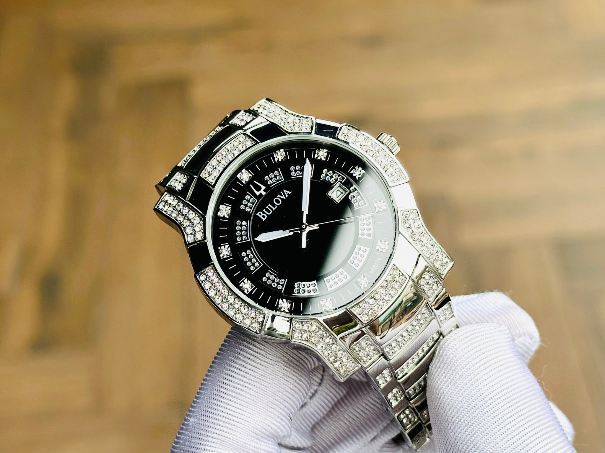 Bulova Crystal 42mm Bling Men\'s Watch 96B176 New Battery #011 Bulova Unisex Adults Silver Case Wristwatches for sale | eBay UK main image 2