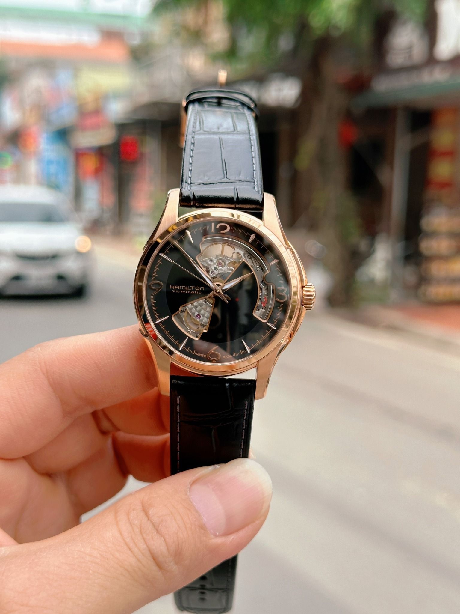 Hamilton jazzmaster open heart rose gold deals