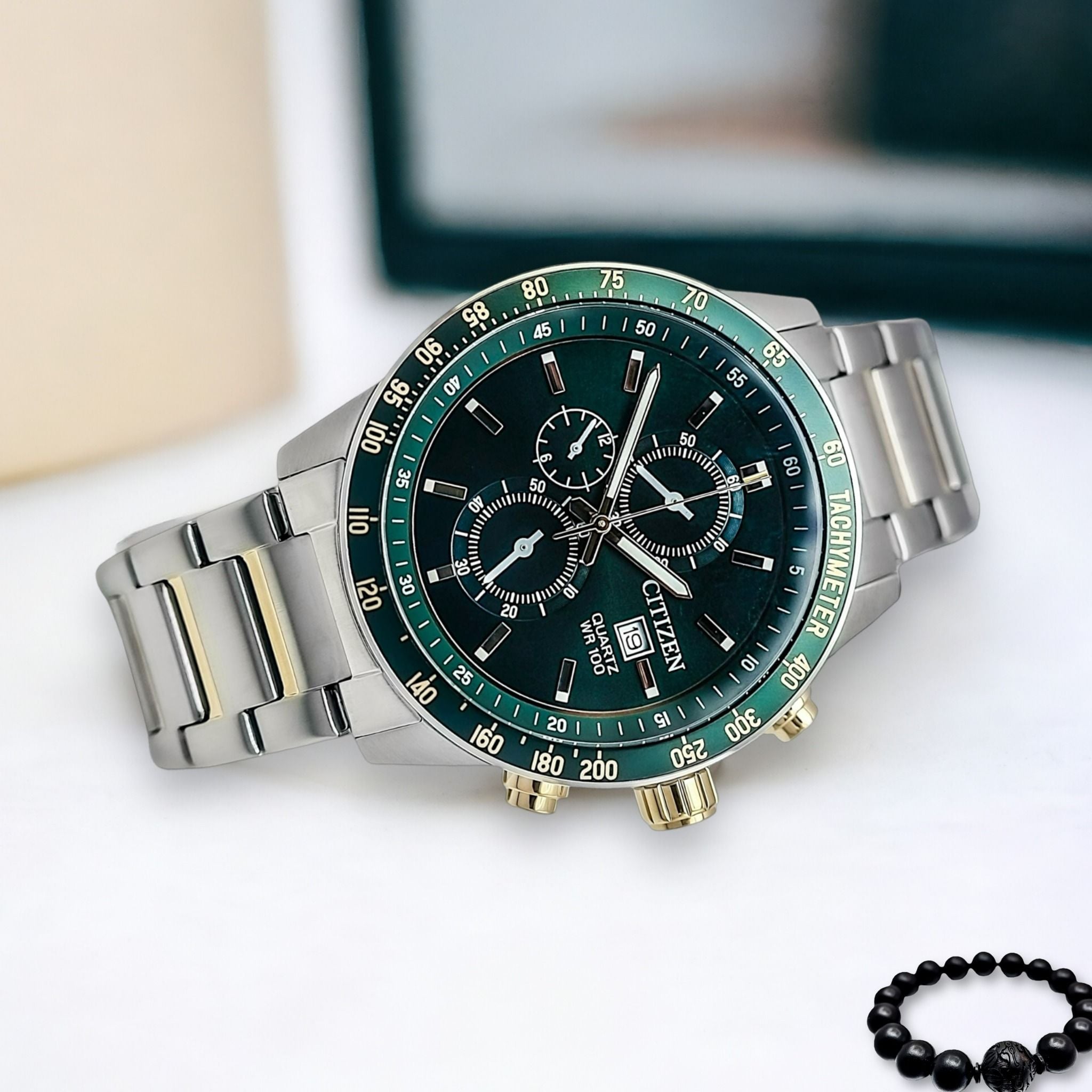 Citizen Quartz AN3689-55X Chronograph Dây Thép Mặt Xanh Lá - Đồng