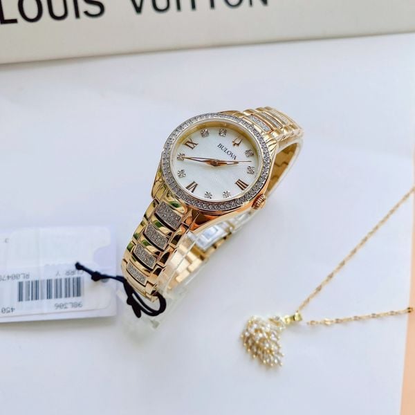 Bulova Quartz 98L306 Crystal Quartz White Dial Ladies Watch - Đồng Hồ ...