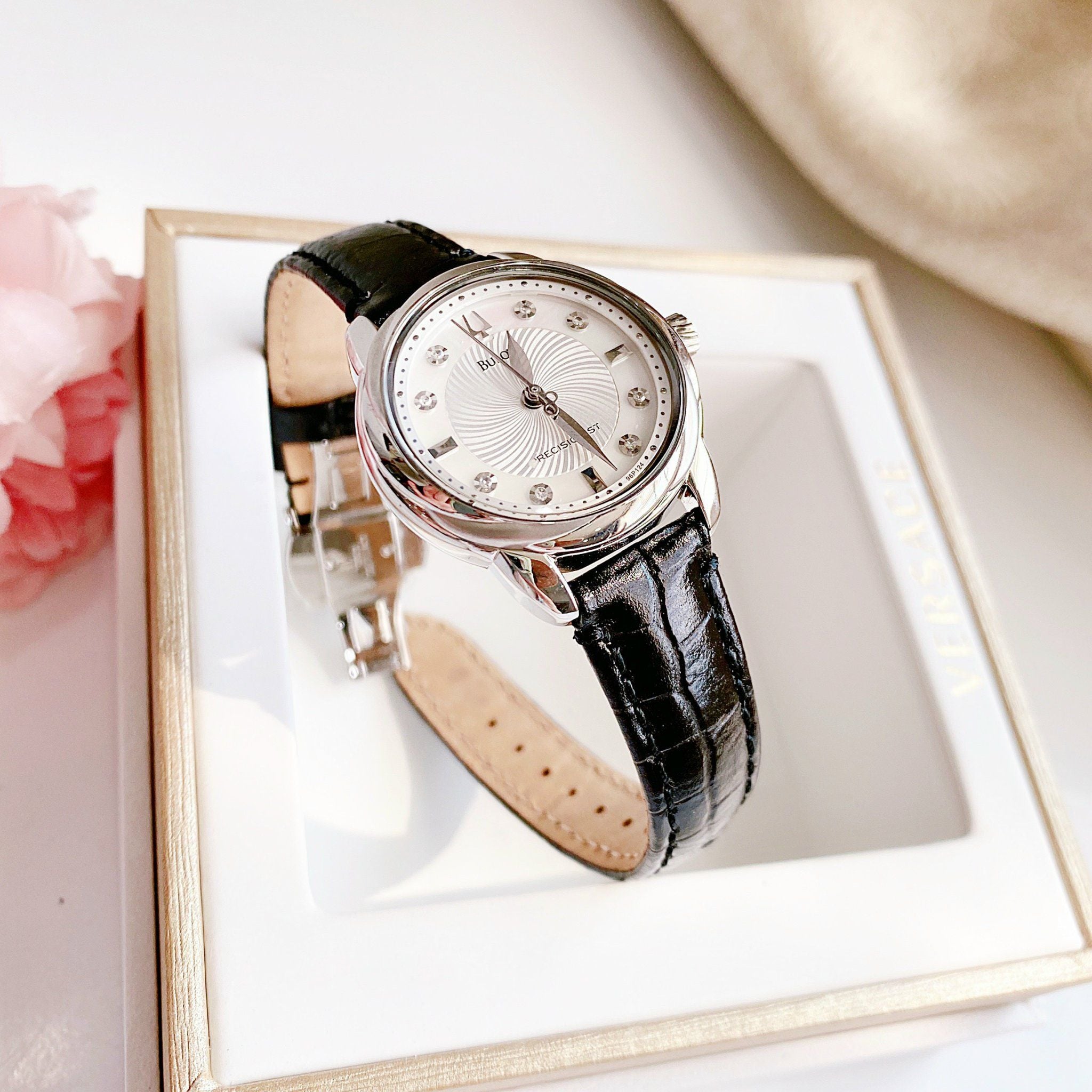 Bulova Quartz 96P124 Precisionist Mother of Pearl Dial Black Leather ...