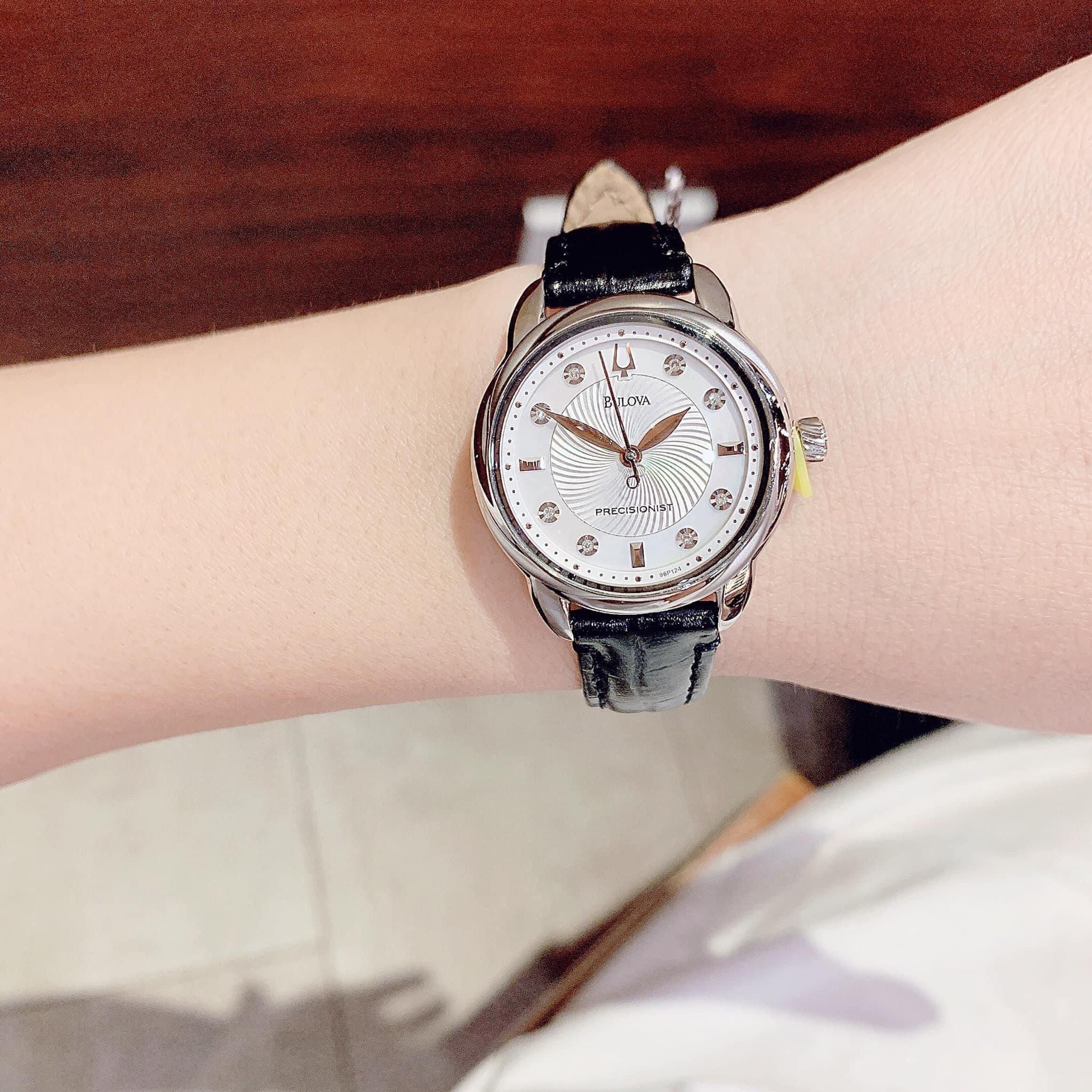 Bulova Quartz 96P124 Precisionist Mother of Pearl Dial Black Leather ...