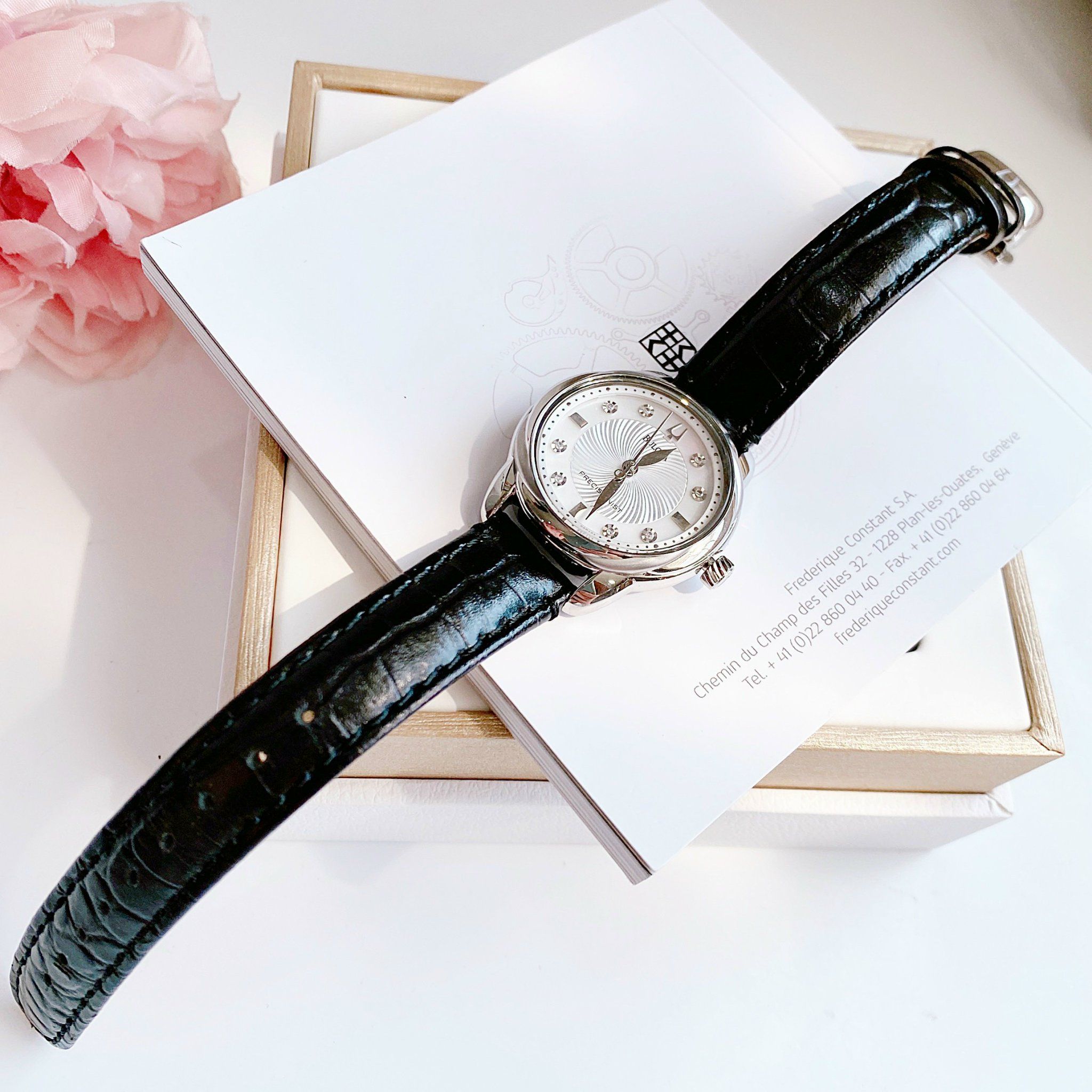 Bulova Quartz 96P124 Precisionist Mother of Pearl Dial Black Leather ...