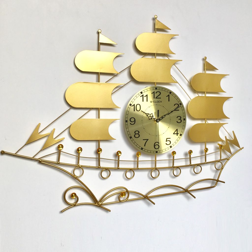 ĐỒNG HỒ TREO TƯỜNG DECOR KIỂU THUYỀN BUỒM MÀU VÀNG  - DH1912G