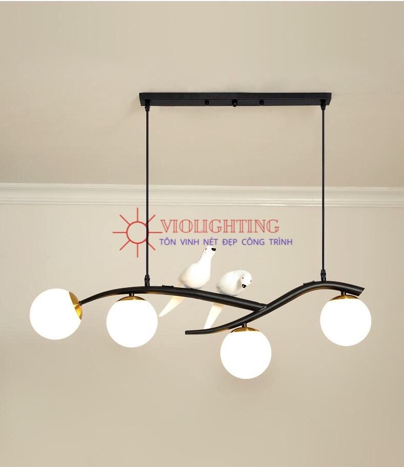 Đèn thả decor - thiết kế ngang, song điêu trắng phối quả cầu thủy tinh TDC-157