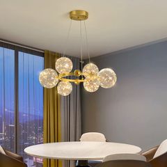Đèn chùm hiện đại -  thiết kế vòng tròn kim loại phối chao thủy tinh DC-426