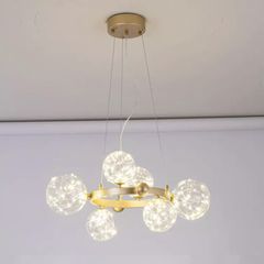 Đèn chùm hiện đại -  thiết kế vòng tròn kim loại phối chao thủy tinh DC-426
