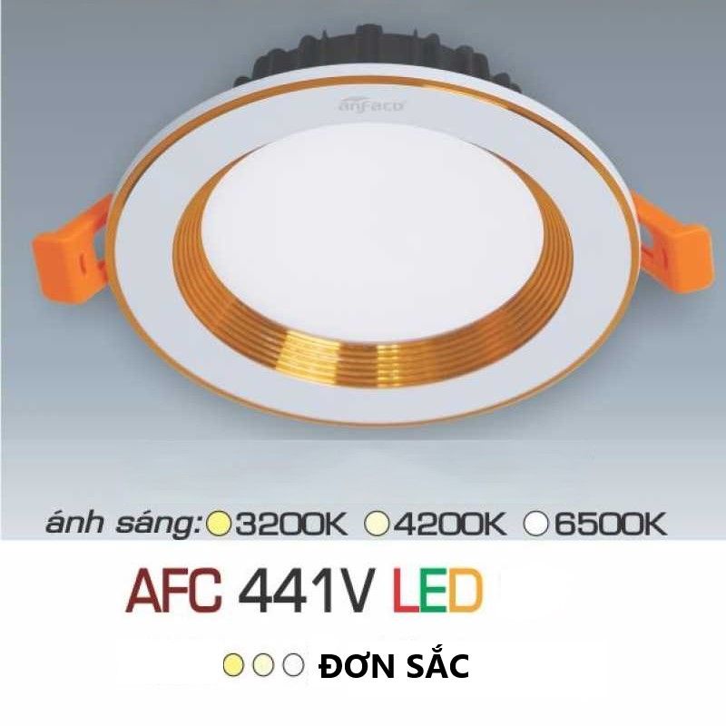 Đèn downlight âm trần đơn sắc, mặt lỏm, viền vàng cao cấp - Anfaco AFC441V