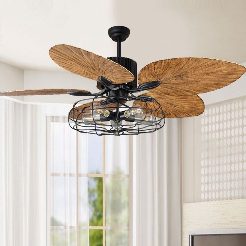 Quạt trần đèn lá cọ, 5 cánh nhựa cao cấp  QT-193