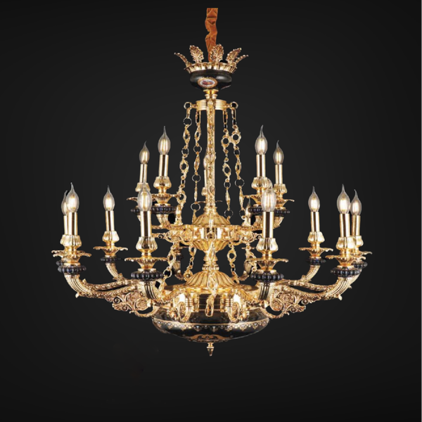 Đèn chùm tay nến cao cấp, phối thủy tinh xanh đen DC-502