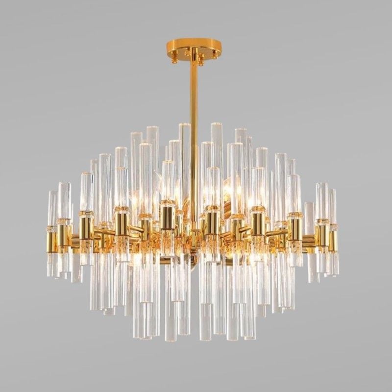Đèn chùm hiện đại, thiết kế hình tròn, ổng thủy tinh trong DC-1044