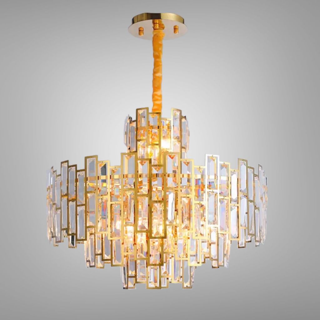 Đèn chùm phale, thiết kế kiểu tròn, thẻ phale trong phối kim loại si vàng đồng DC-1041