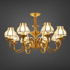 Đèn chùm đồng, chao phối thủy tinh, phong cách Bắc Âu DC-2024