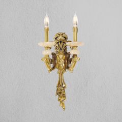 Đèn vách đồng nguyên chất thiết kế tay nến, chao đá cẩm thạch VD-171