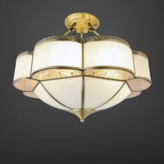Đèn ốp trần đồng, mặt kính nghệ thuật OCD-038