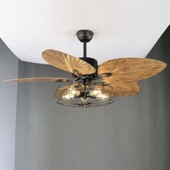 Quạt trần đèn lá cọ, 5 cánh nhựa cao cấp  QT-193