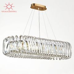 Đèn chùm phale, thiết kế kiểu ngang, mâm inox si vàng cao cấp DC-1040