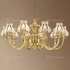 Đèn chùm đồng, chao phối thủy tinh, phong cách Bắc Âu DC-2024