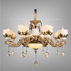Đèn chùm phòng khách-bàn ăn, thân hợp kim, phối chao thủy tinh DC-2044