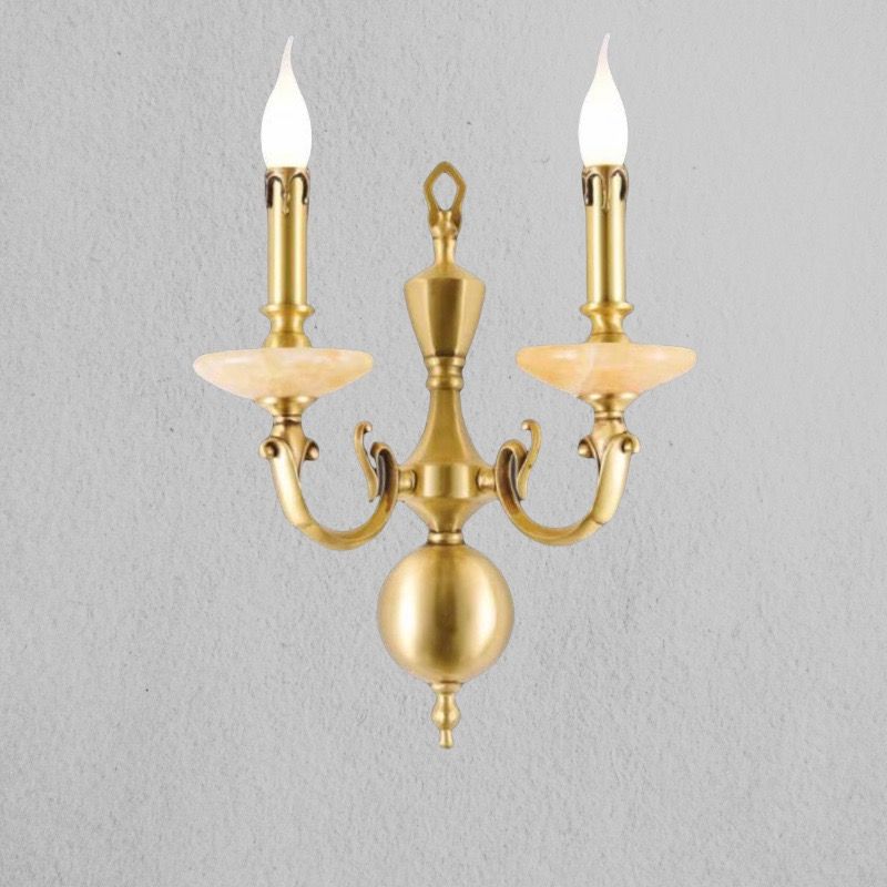 Đèn vách đồng nguyên chất thiết kế tay nến,chao đá cẩm thạch VD-182