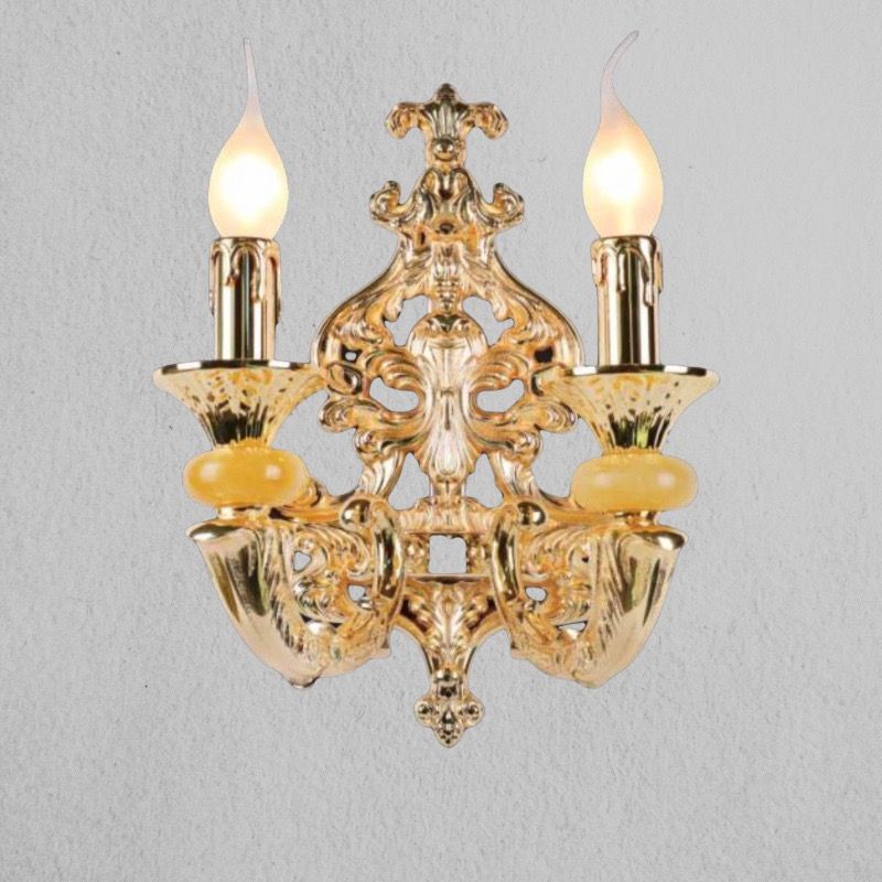 Đèn vách đồng nguyên chất thiết kế tay nến, chao đá cẩm thạch VD-186