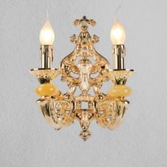 Đèn vách đồng nguyên chất thiết kế tay nến, chao đá cẩm thạch VD-186