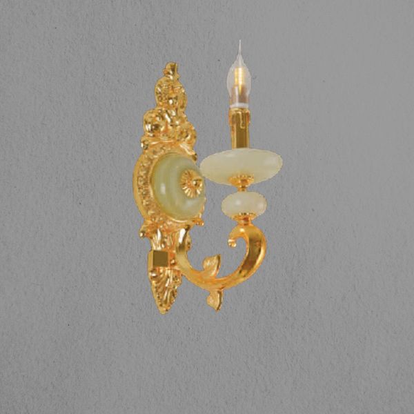 Đèn vách đồng nguyên chất thiết kế tay nến, chao đá cẩm thạch VD-188