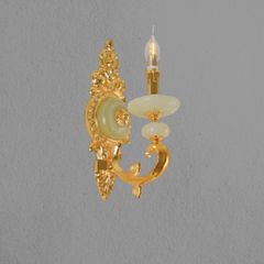 Đèn vách đồng nguyên chất thiết kế tay nến, chao đá cẩm thạch VD-188