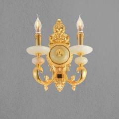 Đèn vách đồng nguyên chất thiết kế tay nến, chao đá cẩm thạch VD-188